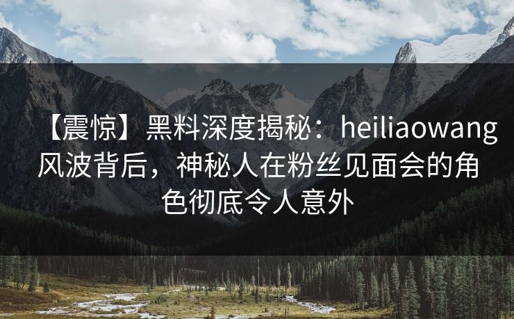 【震惊】黑料深度揭秘：heiliaowang风波背后，神秘人在粉丝见面会的角色彻底令人意外