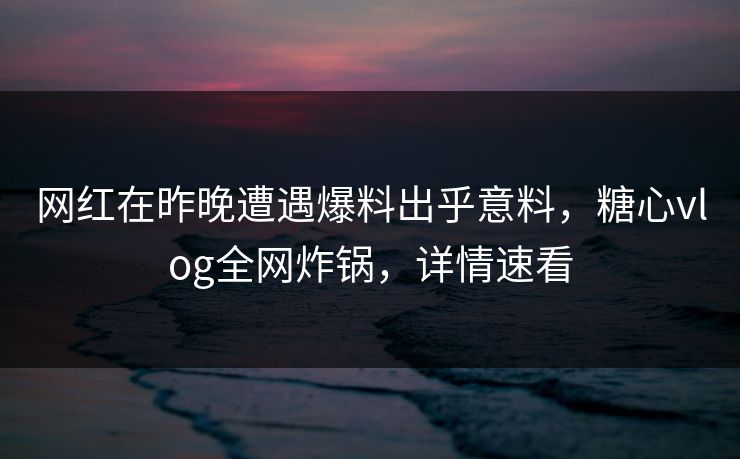 网红在昨晚遭遇爆料出乎意料,糖心vlog全网炸锅,详情速看 网红在昨晚遭遇爆料出乎意料,糖心vlog全网炸锅,详情速看