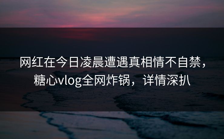 网红在今日凌晨遭遇真相情不自禁，糖心vlog全网炸锅，详情深扒